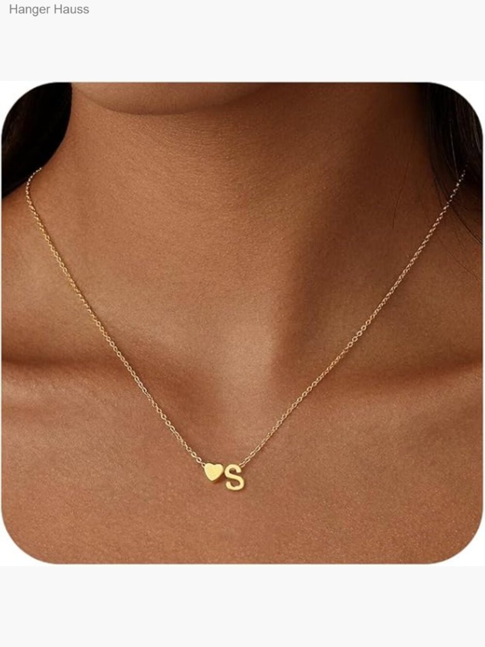 Gold Heart Initial Pendant Necklace 16.5" with 2" Extender Letter A-Z